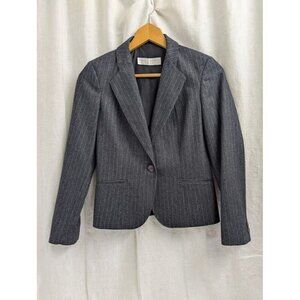 Nanci Jennifer Canada women's 5 wool blend suit jacket, gray white pin stripe